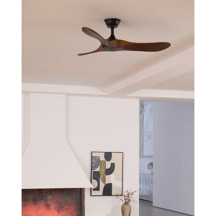 Quiet and efficient modern wooden ceiling fan with remote for year-round use.