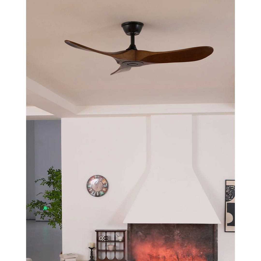 Elevate your space with this modern wooden ceiling fan, remote included.