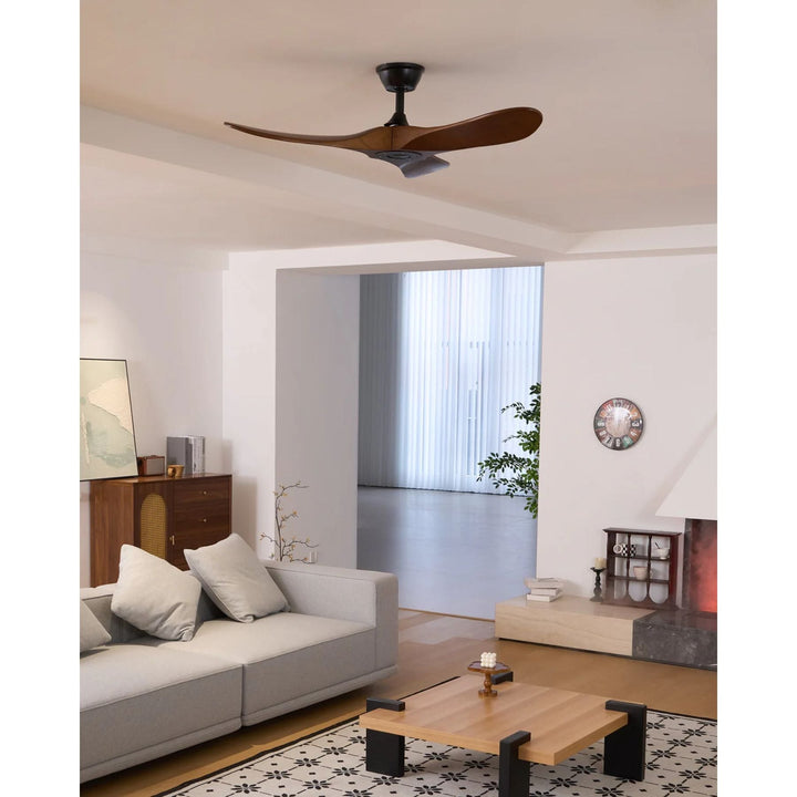 Beautiful modern wooden ceiling fan with remote, ideal for any indoor setting.
