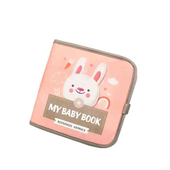Soft cloth Montessori busy book with interactive pages for sensory play & quiet learning in infants.