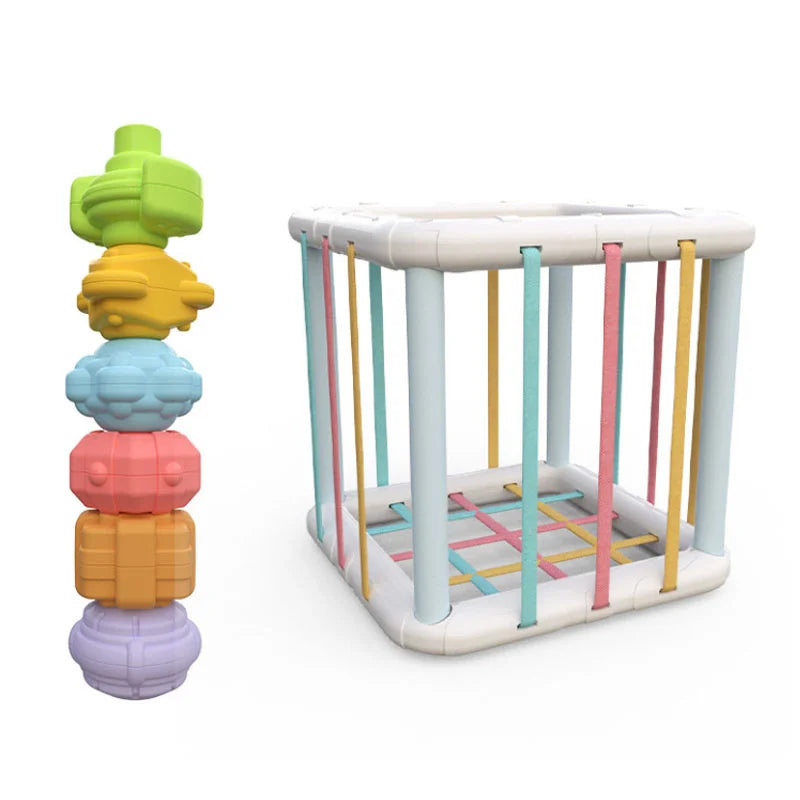 Colorful wooden Montessori shape sorter blocks for babies, an educational sorting game for early development.