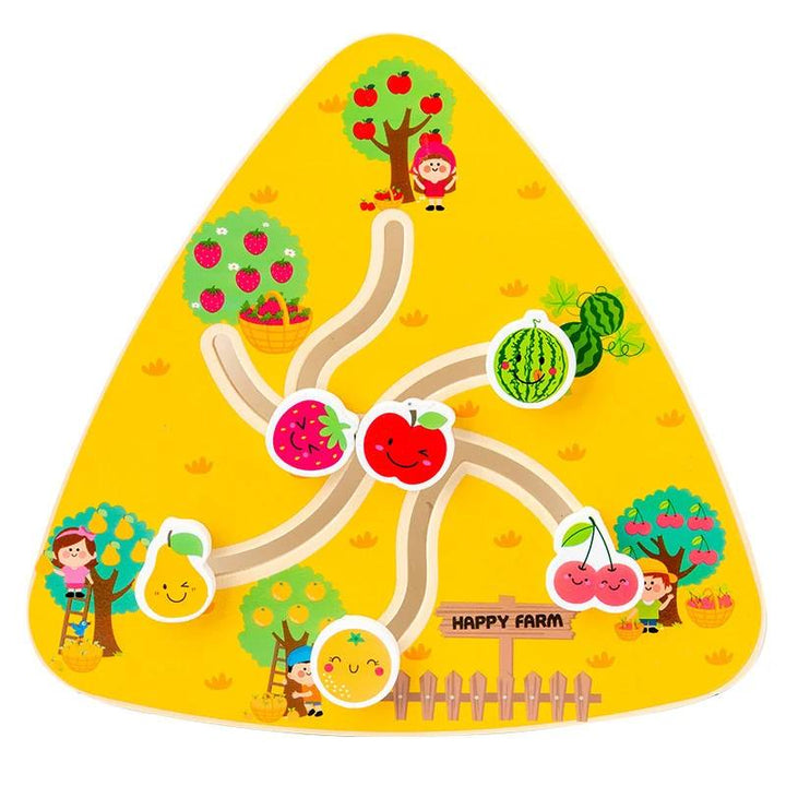 Colorful wooden maze board, a Montessori educational toy for toddlers to learn and enhance fine motor skills. Preschool puzzle.