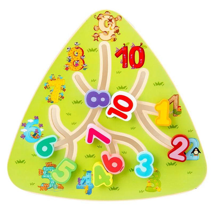 Educational wooden maze board toy for kids, promoting fine motor skills & cognitive development. Montessori toddler learning puzzle.