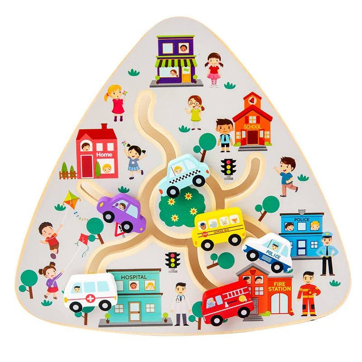 Montessori wooden maze board for sensory play & cognitive development. Toddler puzzle enhancing fine motor skills & learning.