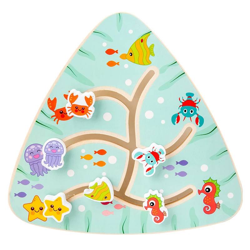 Bright wooden maze board, a Montessori educational toy for kids to develop fine motor skills & problem-solving. Toddler puzzle.