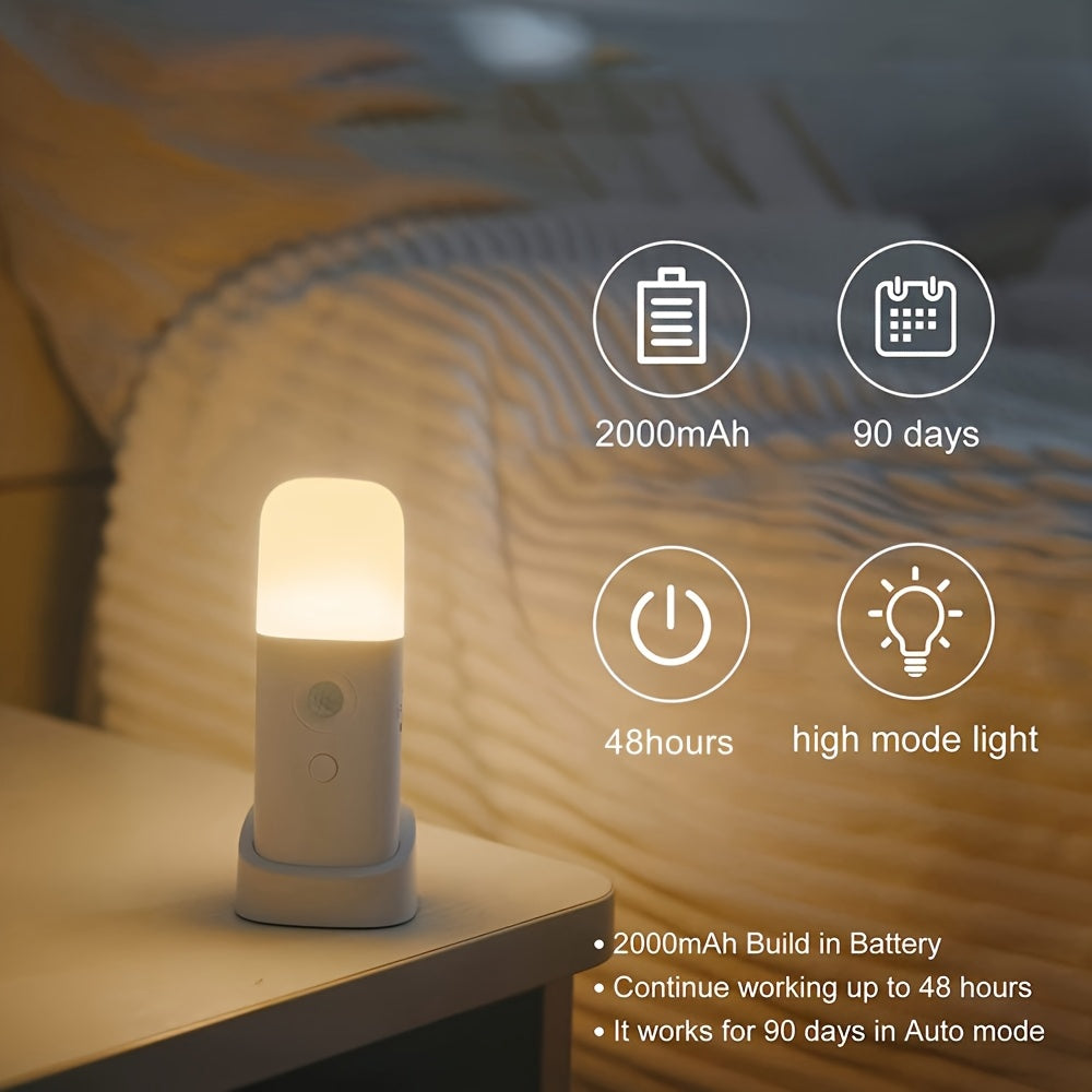 Wireless LED motion sensor night light, USB rechargeable for convenient, energy-efficient indoor lighting.