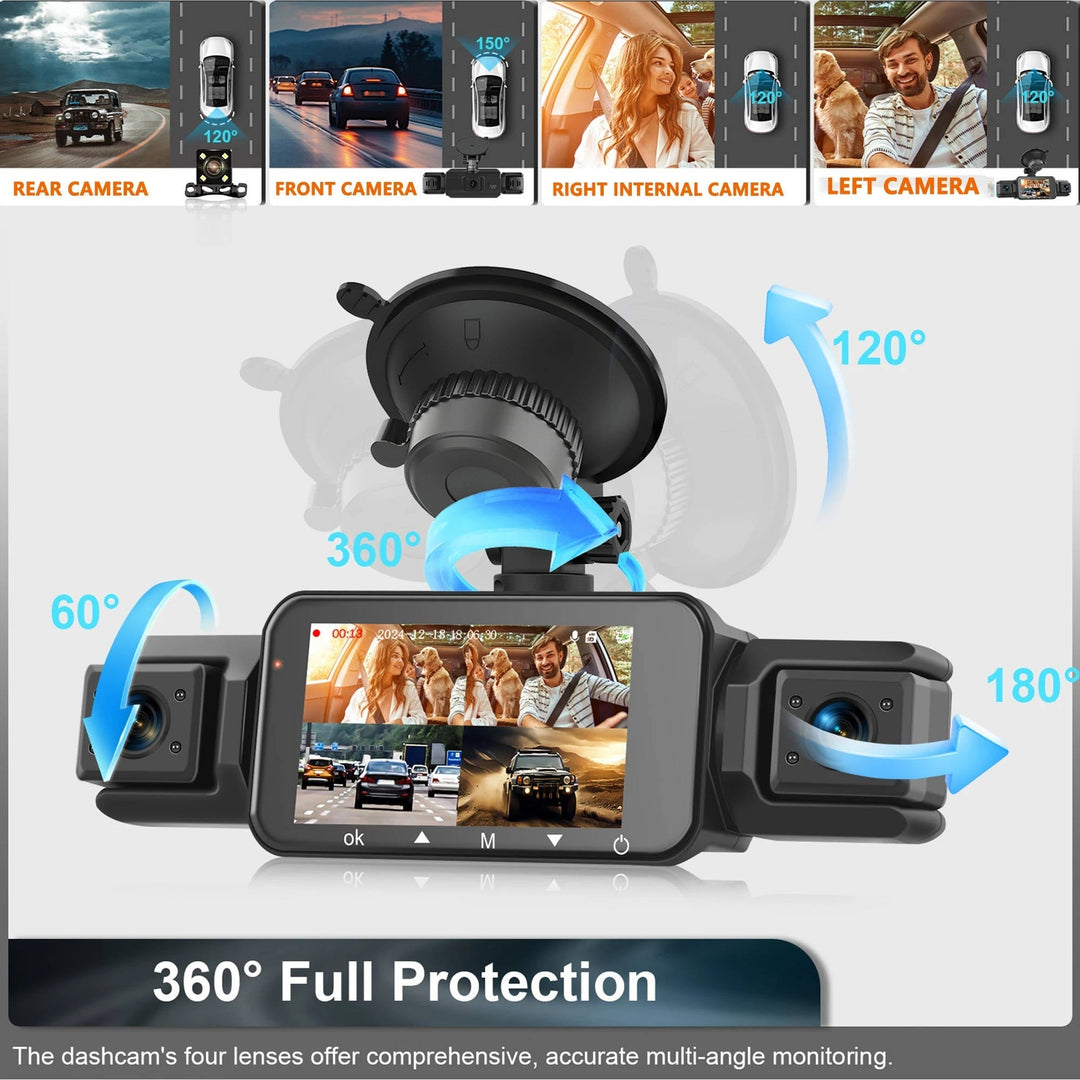 Driving recorder: 360 multi-camera dash cam with night vision. Ideal for vehicle security and auto surveillance.