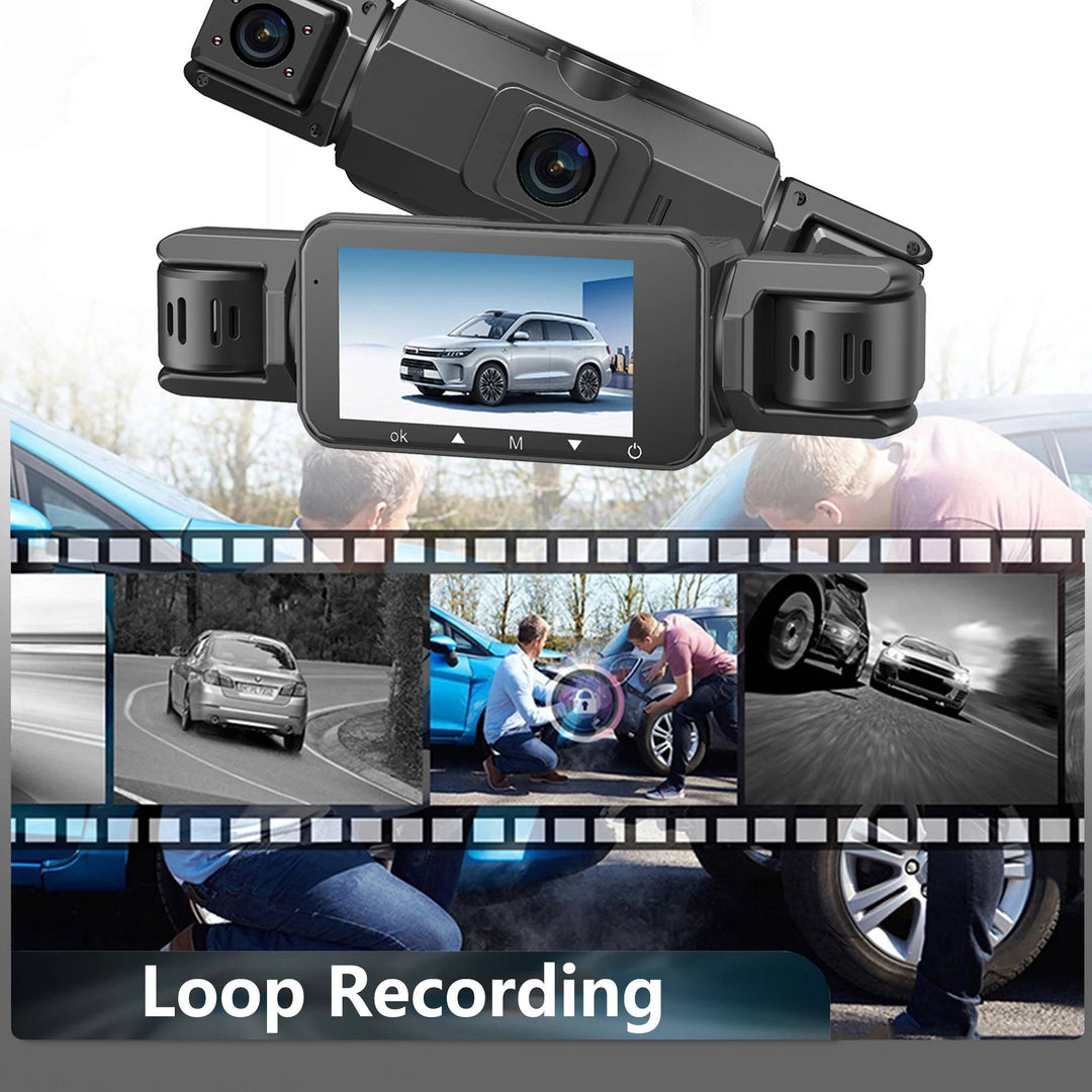 Dash cam system with 360-degree view, night vision, loop recording, & G-sensor. Essential for vehicle safety.