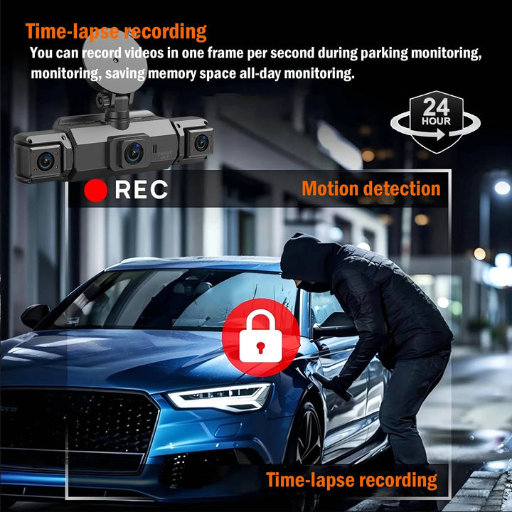 Sleek multi-camera dash cam. Provides 360 vehicle coverage, night vision, & Wi-Fi for modern driving security.