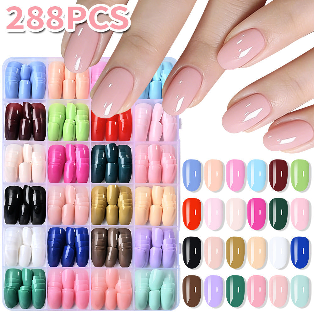 Complete false nail set including stiletto, almond & square press-on tips for versatile nail art designs.