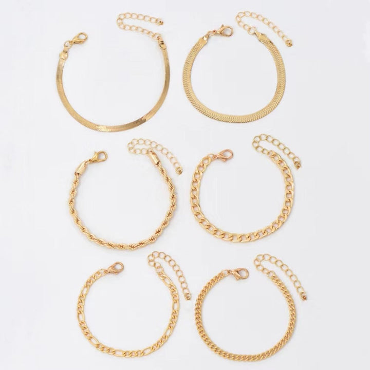 Elegant women's gold chain bracelet set. Stackable and versatile, a perfect fashion accessory gift for her.