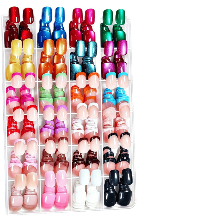 Quick DIY press-on nail art kit for women, offering a variety of stylish fake nails for an instant manicure.