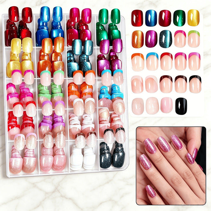 Glamorous women's press-on nail art set with trendy designs, perfect for a fast & beautiful salon-quality look.