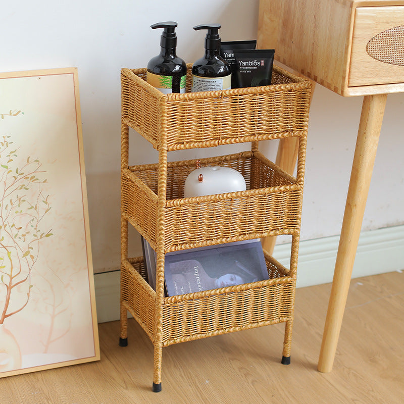 Multi-tier woven storage rack for versatile home organization. Natural decor & eco-friendly design for any room.