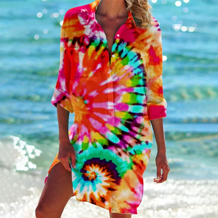Multicolor women's breezy A-line V-neck summer dress, flowy and lightweight, perfect for casual or vacation wear.