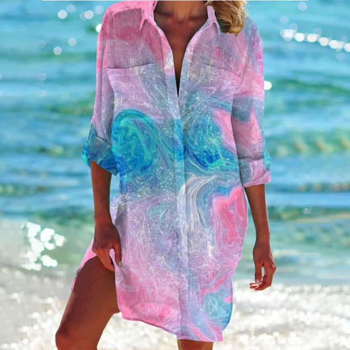 Elegant casual flowy summer A-line V-neck dress for women, multicolor, ideal for beach, party, or vacation.
