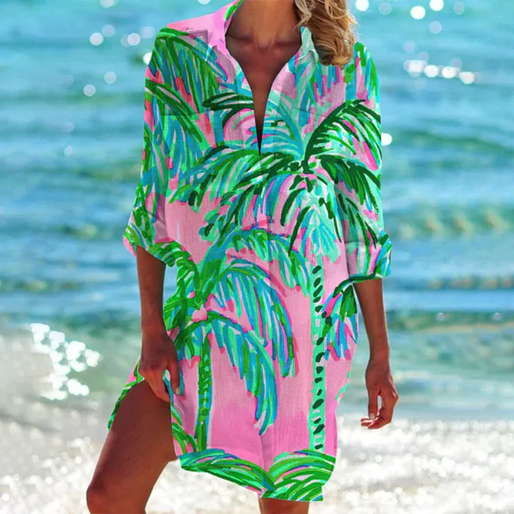 Women's flowy A-line V-neck summer dress in multicolor, casual yet elegant, perfect for any occasion.