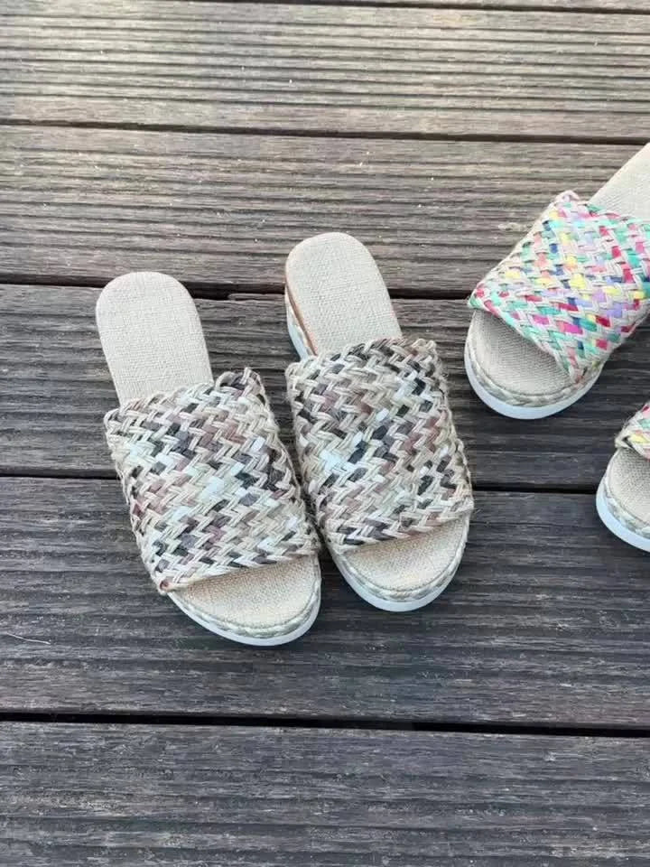 Women's espadrille platform wedge sandals, multicolor woven design, open-toe for summer casual & holidays.