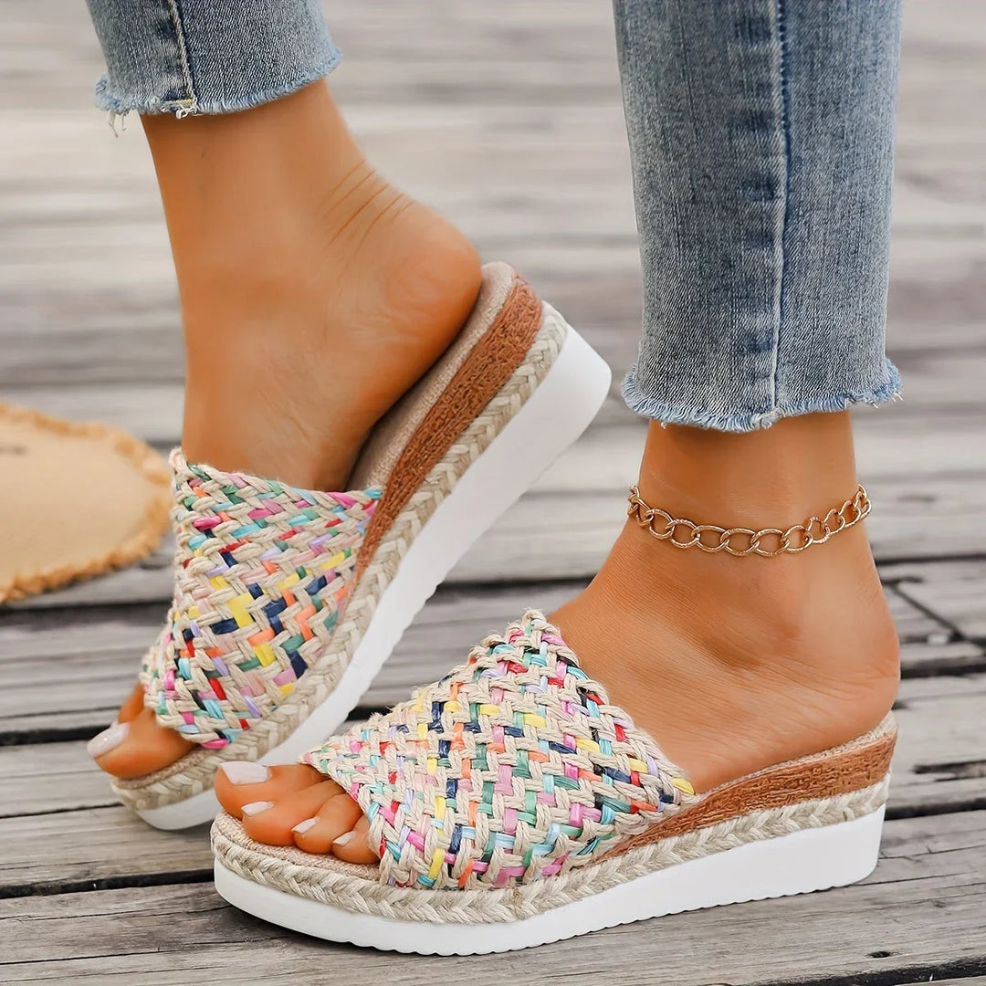 Chic open-toe espadrille platform wedge sandals. Perfect women's summer shoes for beach & casual elegance.