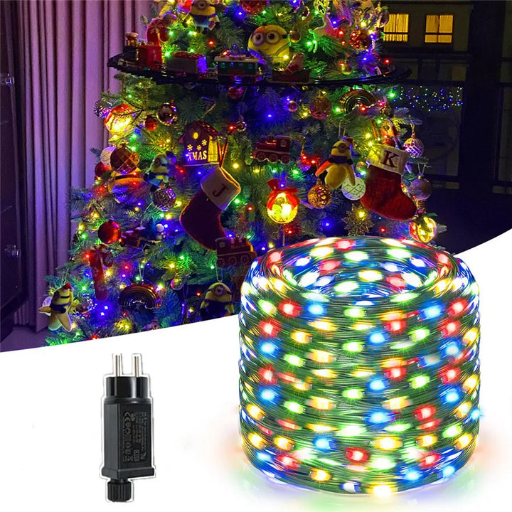Multicolour LED rope lights for outdoor garden illumination, waterproof for all-weather patio decor.