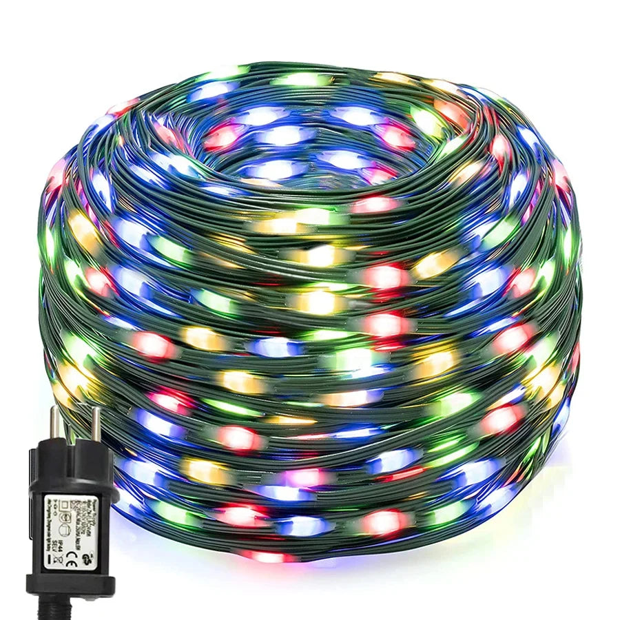 Easily installable multicolour LED rope lights, ideal for outlining garden features & festive outdoor string lighting.