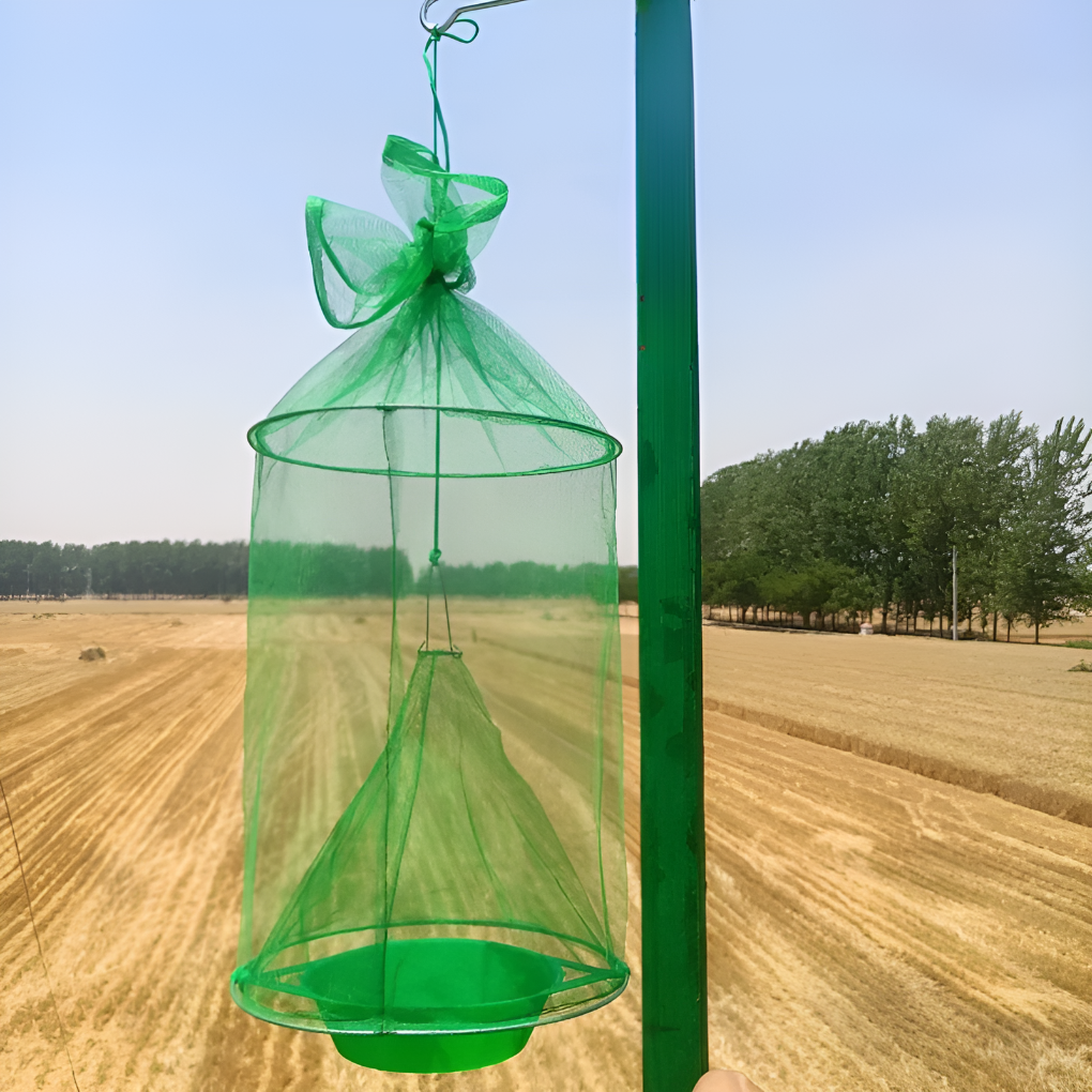 Durable, reusable fly trap for outdoor pest control in farm, stable, and barn environments. Chemical-free solution.