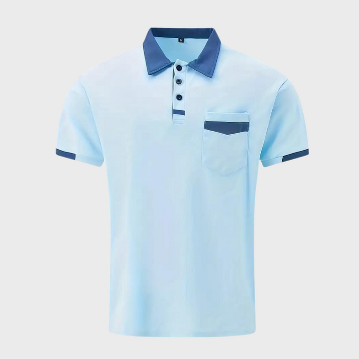 Men's semi-formal polo shirt in navy blue, combining classic style with modern comfort and regular fit.