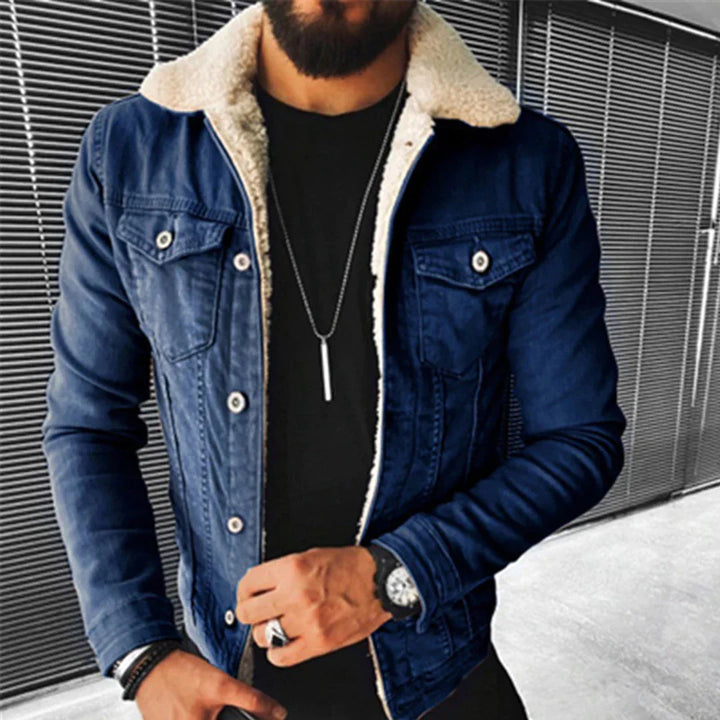 New men's classic fit denim jacket, perfect for versatile everyday urban style and casual layering in spring or fall.