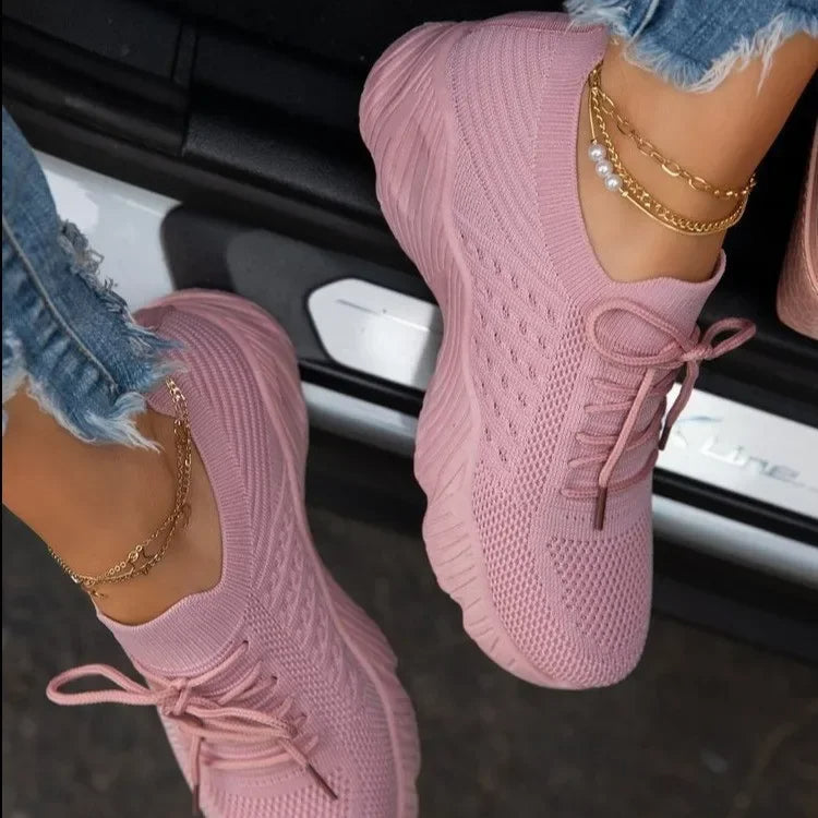 New women's lightweight walking sneakers, breathable mesh, lace-up, perfect for comfortable everyday wear & active lifestyle.