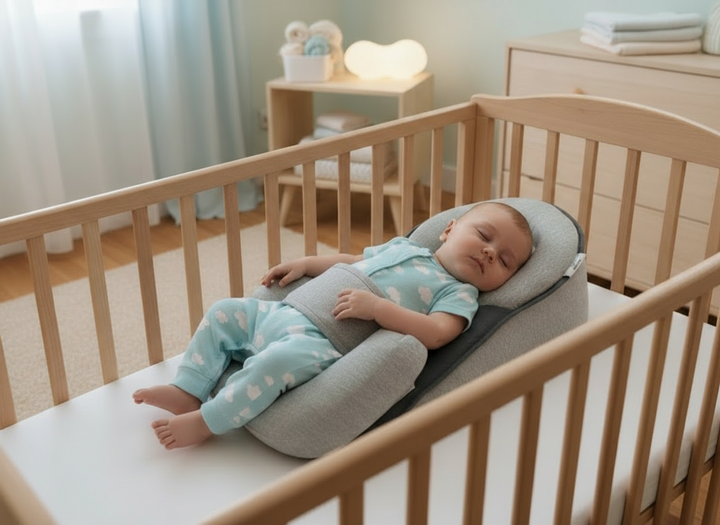 Infant support pillow with 15° incline for newborns, ensuring comfortable & safe supervised rest. Essential baby item.
