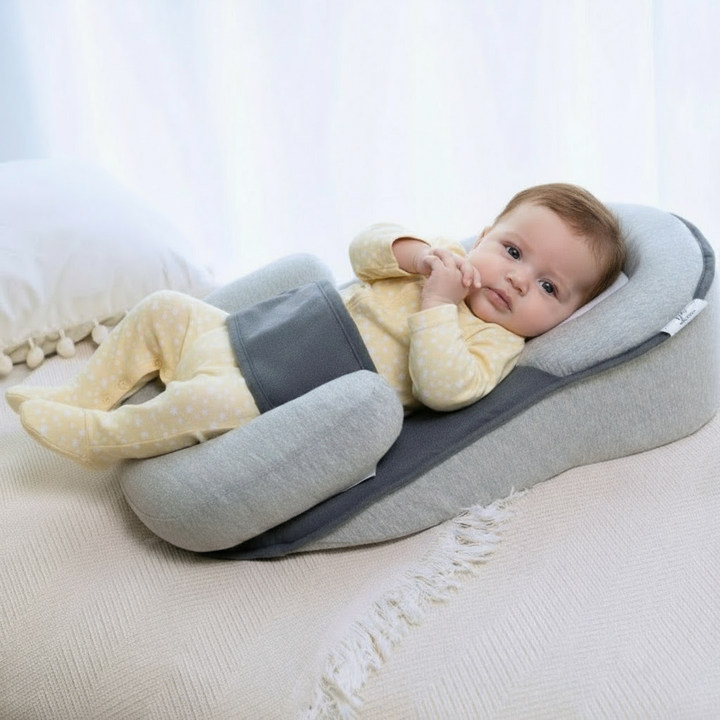 Memory foam newborn baby pillow, 15° incline provides gentle support & comfort for infants during supervised rest.