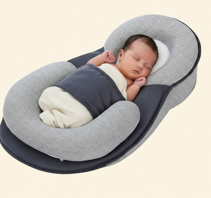 Essential baby support pillow for newborns, 15-degree incline and memory foam for infant comfort & supervised rest.