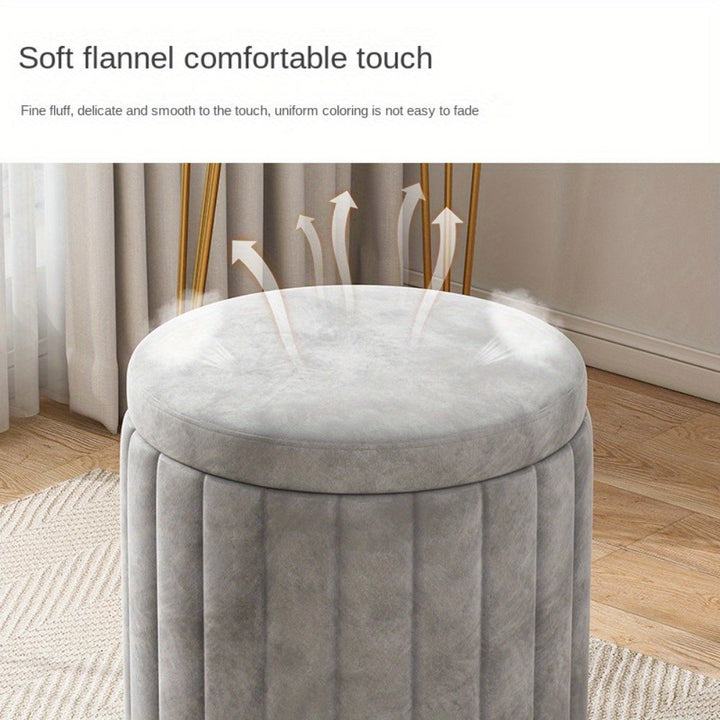 Luxurious round storage ottoman, Nordic Chic style, featuring a dazzling mirror finish for modern interiors.