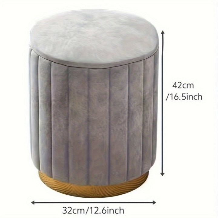 Stylish round storage ottoman, Nordic Chic design, featuring hidden storage and a sleek mirror finish.