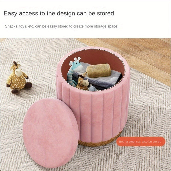 Nordic Chic furniture: Round storage ottoman with an eye-catching mirror finish and practical design.