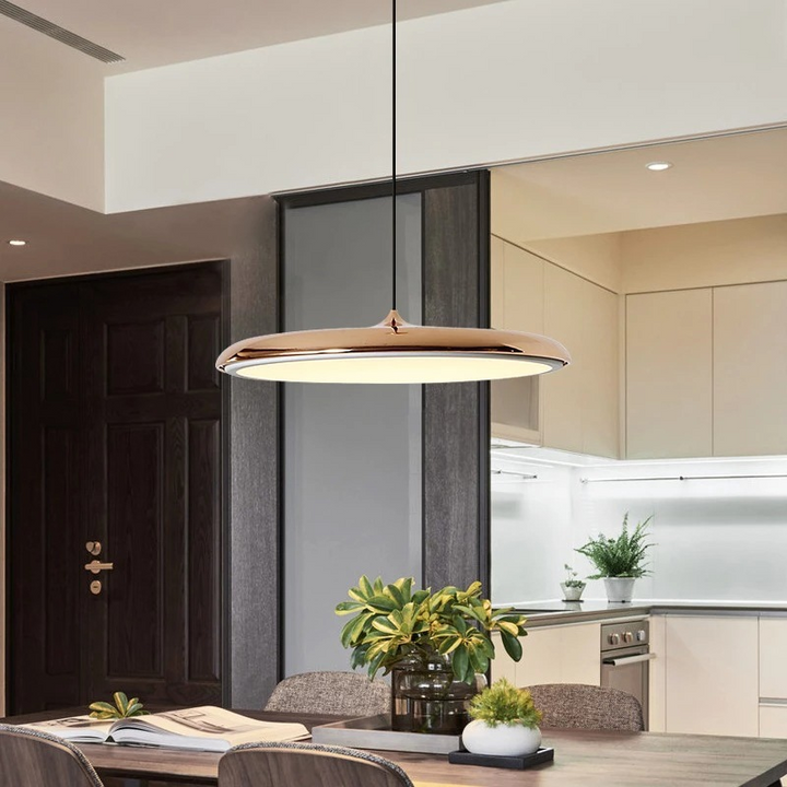 Modern LED pendant lamp with minimalist Scandinavian style for home illumination.