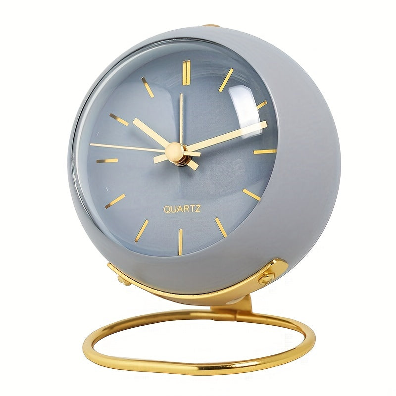 Battery-operated Nordic desk clock, silent sweep, luminous hands, flexible placement in any room.