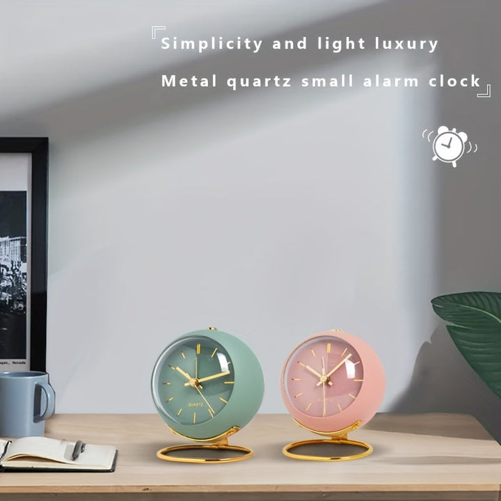 Modern Nordic silent desk clock for office or home, sleek metal frame, quiet operation.