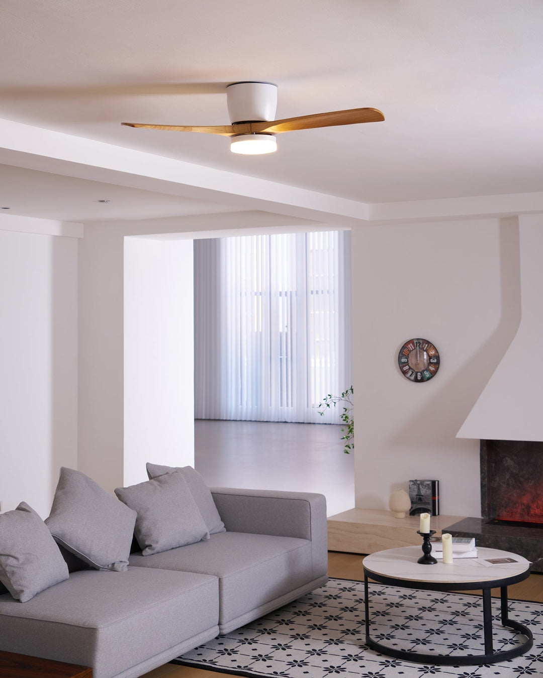 Nordic wooden LED ceiling fan. Remote-controlled, quiet, perfect for home comfort.