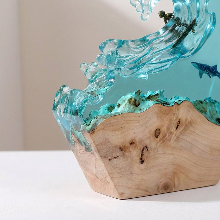 Unique sculptural ocean whale resin table lamp, dimmable light for artistic home decor & ambient glow.