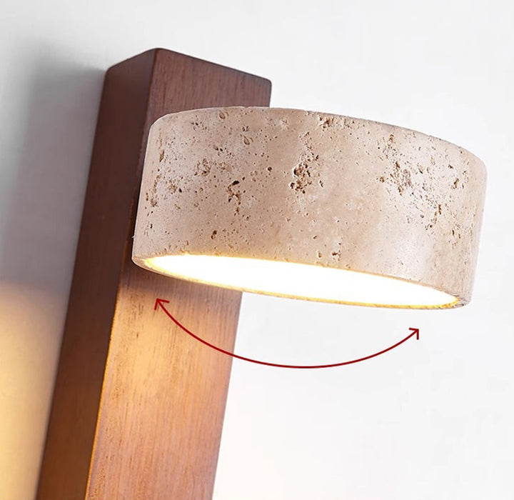 Natural off-white travertine LED wall lamp for a Wabi Sabi home, blending rustic & modern.