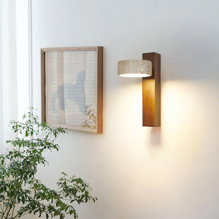 Minimalist off-white travertine wall light with energy-efficient LED, ideal for modern homes.