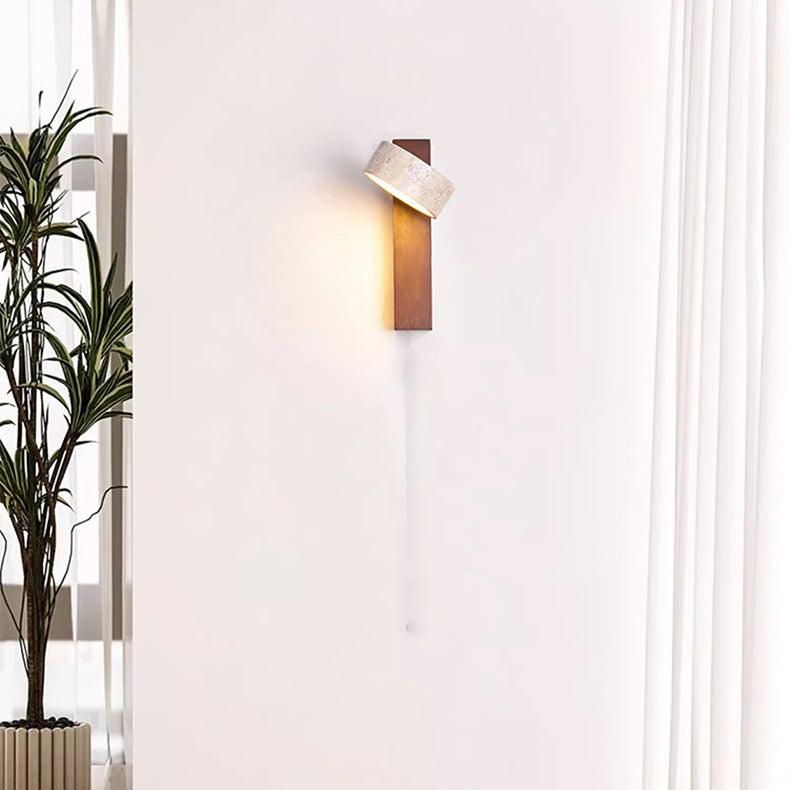 Textured Wabi Sabi off-white travertine LED wall sconce, enhancing home decor with natural beauty.