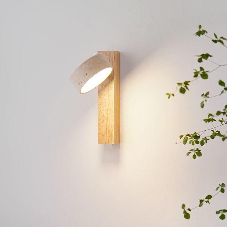 Modern off-white LED wall lamp, handcrafted from natural travertine, embodying Wabi Sabi aesthetic.