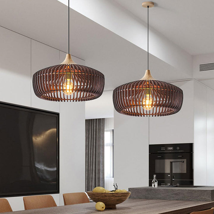 Natural aesthetic Orello Japandi hanging lamp, Scandinavian-inspired modern ceiling fixture for bedrooms.