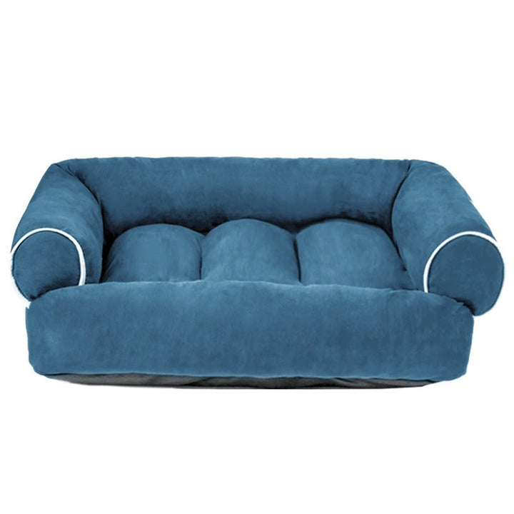 Orthopedic dog sofa provides joint support & stress relief. Durable, washable pet bed for maximum dog comfort.