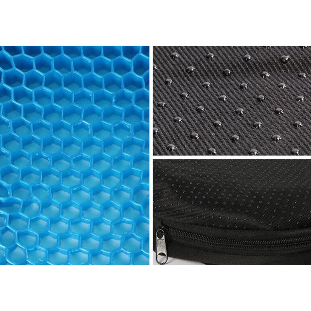 Sciatica & coccyx pain relief with orthopedic gel seat cushion. Ergonomic back support for desk chairs.
