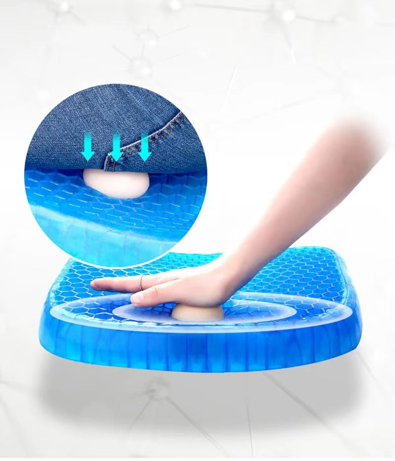 Versatile orthopedic gel seat cushion for car seats, office, and wheelchairs; enhances comfort & posture.