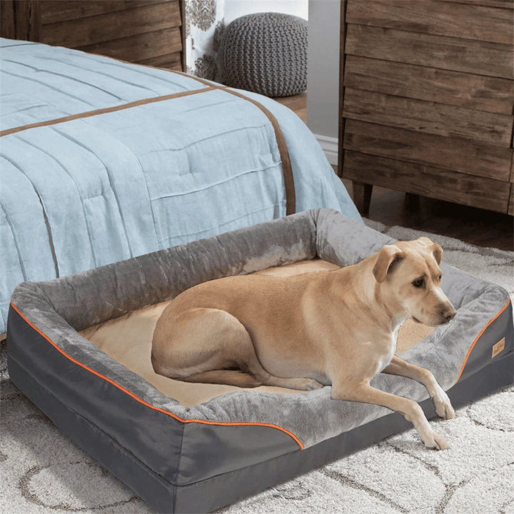 Resilient orthopedic memory foam dog bed, built for large dogs, ensuring lasting comfort & support.