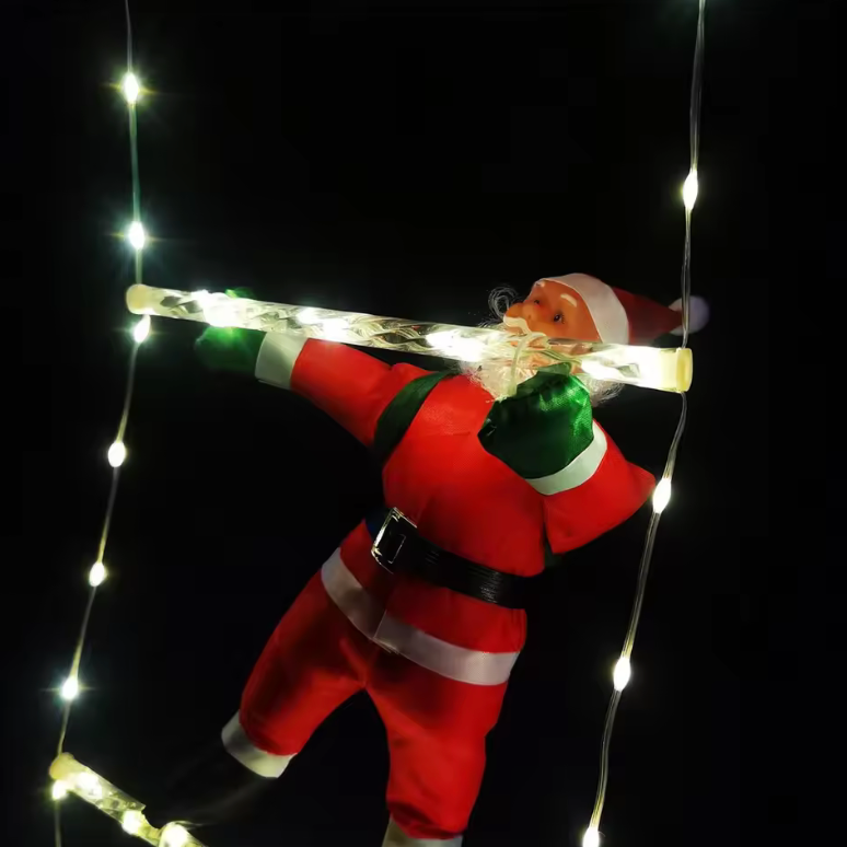 Durable outdoor climbing Santa ladder decoration for a vibrant Christmas yard display & festive holiday decor.